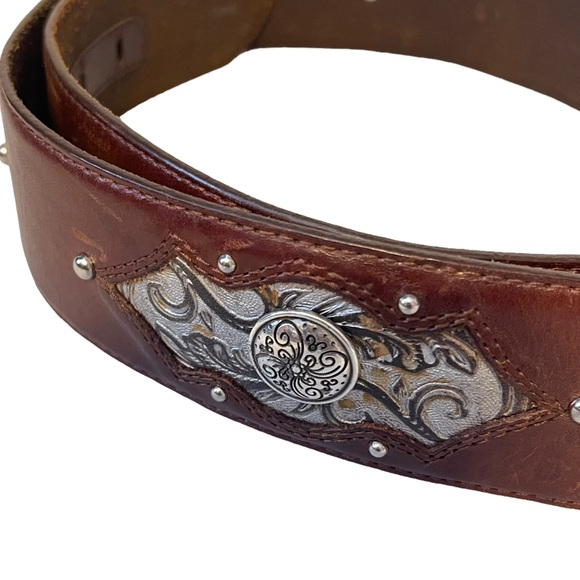 Brighton Brown Leather Western Silver Buckle Belt Size XL - Picture 4 of 7
